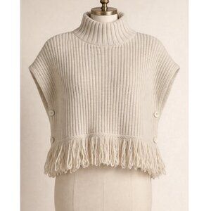Anthropologie Oversized Sweater Vest Fringed Mock Neck Cape Size Small